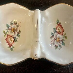 Vintage Dogwood Floral Ceramic Divided Dish
